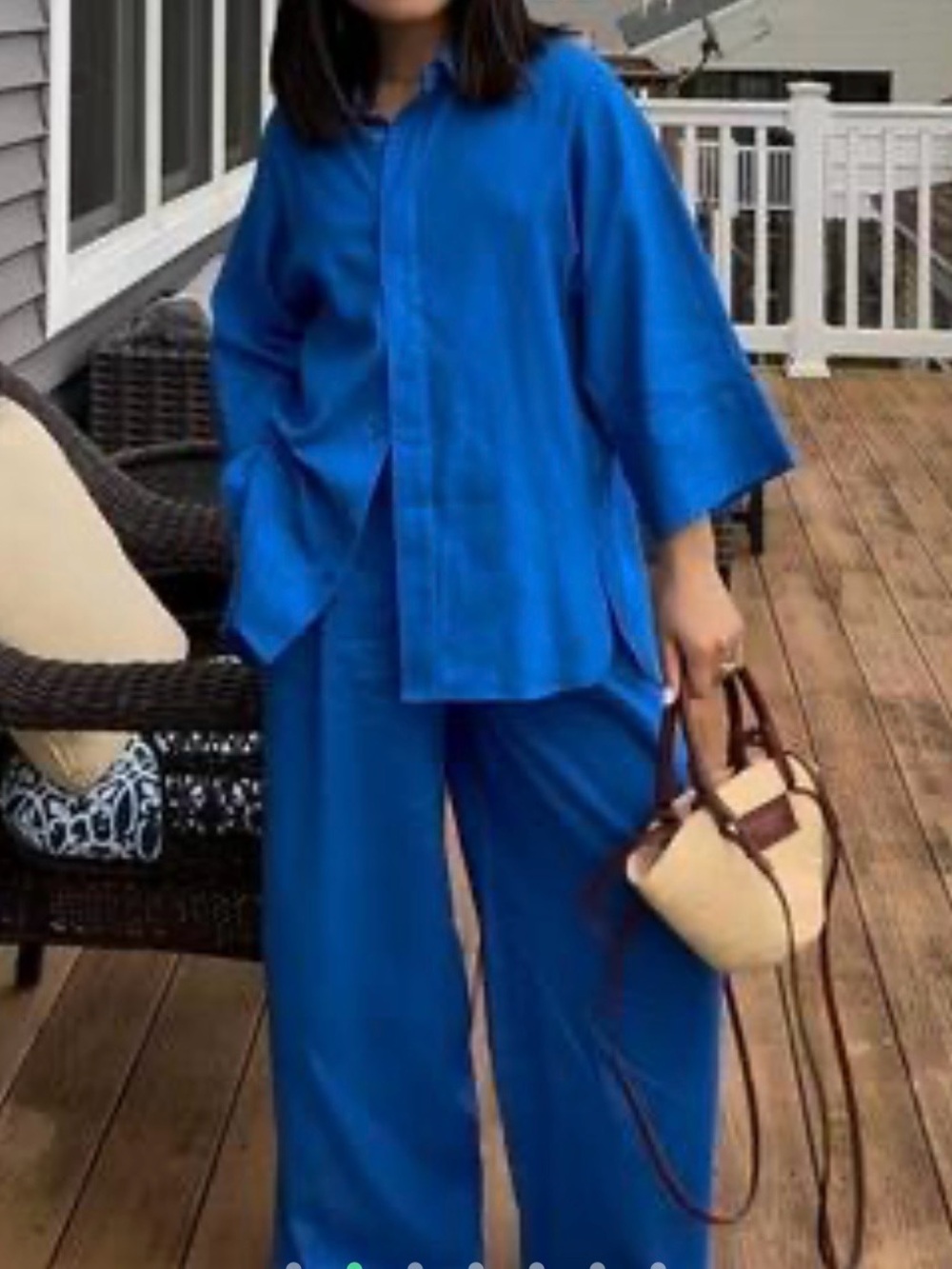 Blue Relaxed Wide-Leg Pants & Shirt Set - Women, Zara Size S